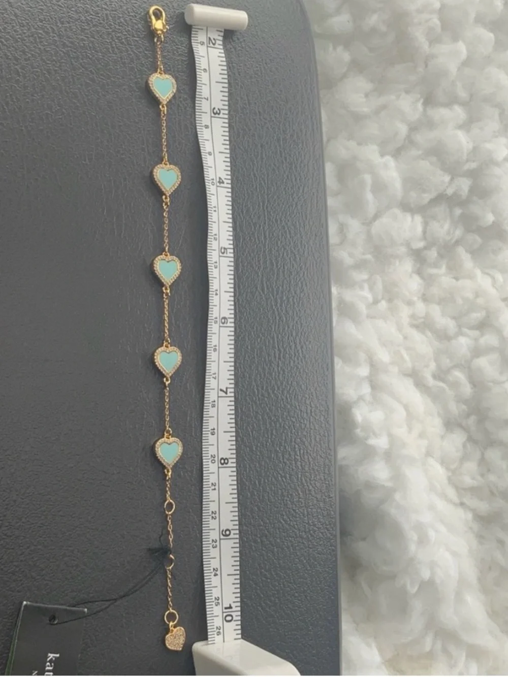 kate spade Gold Heart Bracelet with Mint Enamel hearts! NWT - Picture 2 of 10